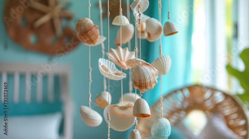 Elegant shell wind chimes in a soft interior setting photo