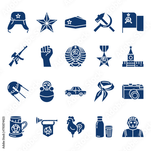 Fotografi Soviet union silhouette icon set in line style