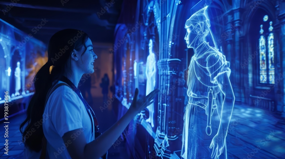 Tourists might one day visit historical landmarks and interact with holographic recreations of famous figures, asking questions and learning about the past in an immersive way - obrazy, fototapety, plakaty 