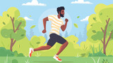 Black man running in the park. Illustration in flat
