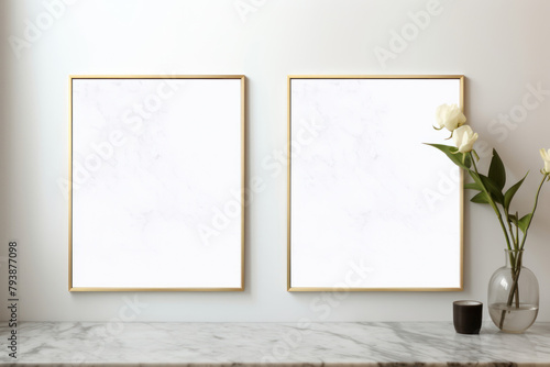 Minimalist Home Interior with Empty Picture Frames and Modern Decor