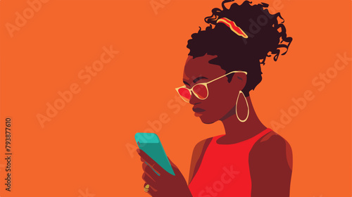 Black woman with smartphone. Vector illustration
