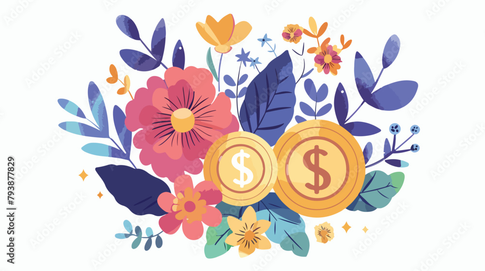 Blooming coin blossomed money flowers with pentacles.