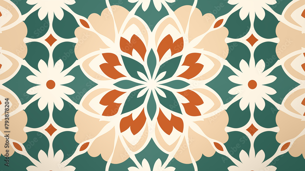 Elegant Teal and Beige Floral Tile Design