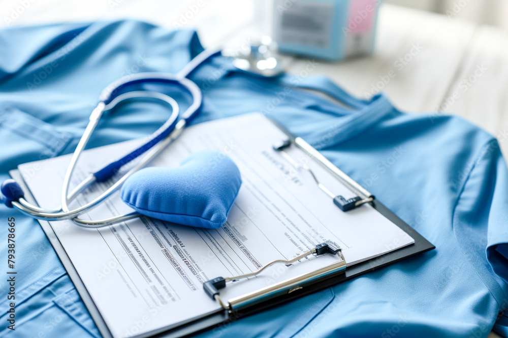 A a blue scrubs with a heart A a blue scrubs with a heart