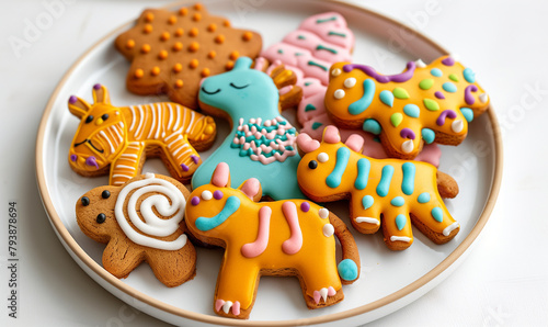 Sweet and Tasty Gingerbread Cookies with Colorful Icing for Kids
