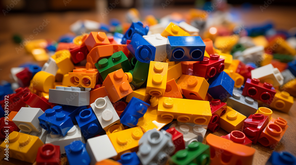 Naklejka premium Vibrant Assortment of Plastic Building Blocks