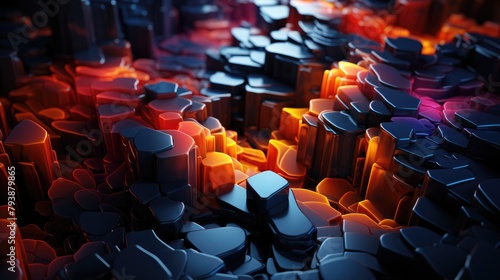 Neon Glow on Geometric Cubes in Futuristic Array.
