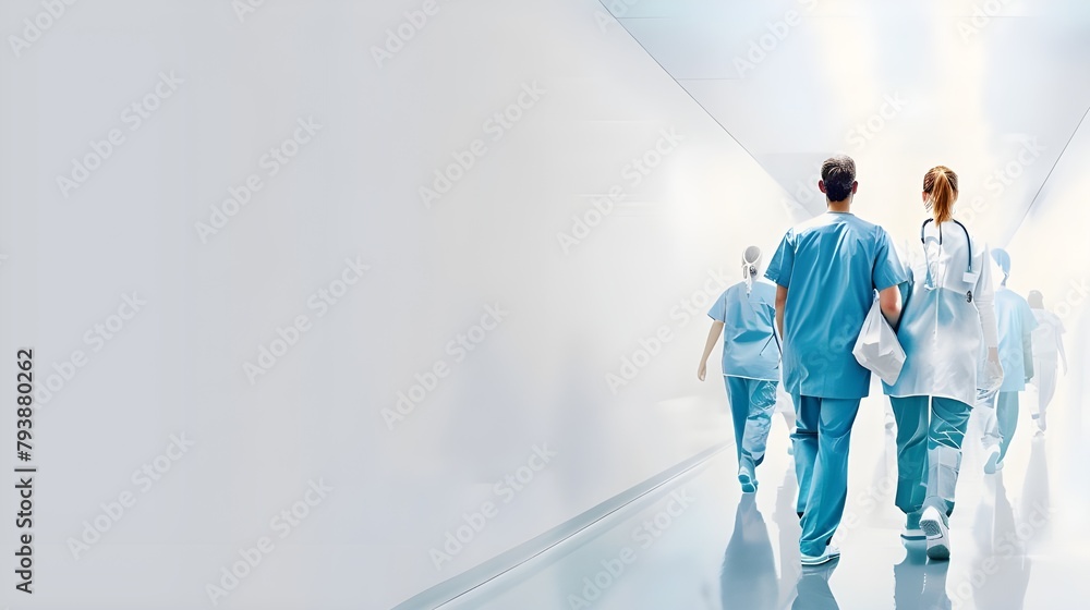 Group of doctors walking in a hospital on white background AI Generated