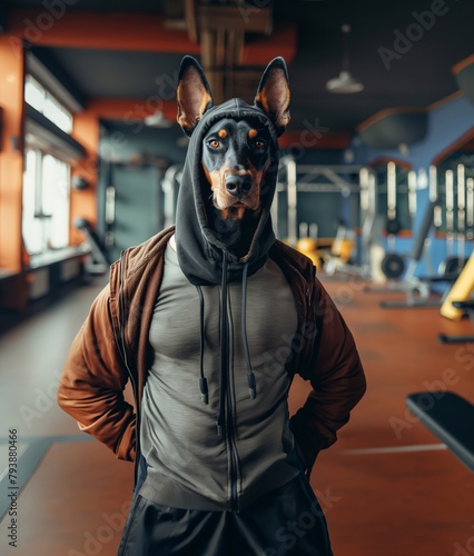 Doberman dog in the gym