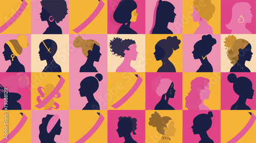 Breast Cancer Seamless pattern with silhouettes