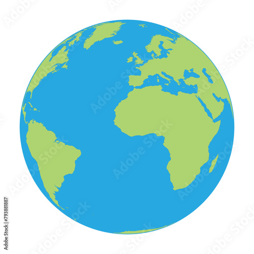 Earth globe - world map with continents on planet Earth, vector illustration on white