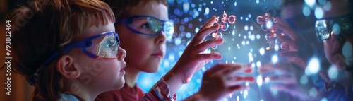 Children in a holographic classroom explored the building blocks of life, manipulating shimmering atoms to learn about the universes origins