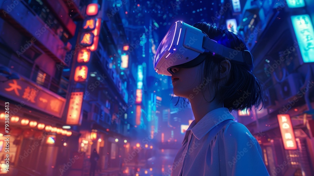 A young anime-style protagonist discovers a hidden magical realm within a virtual reality world, blurring the lines between reality and fantasy