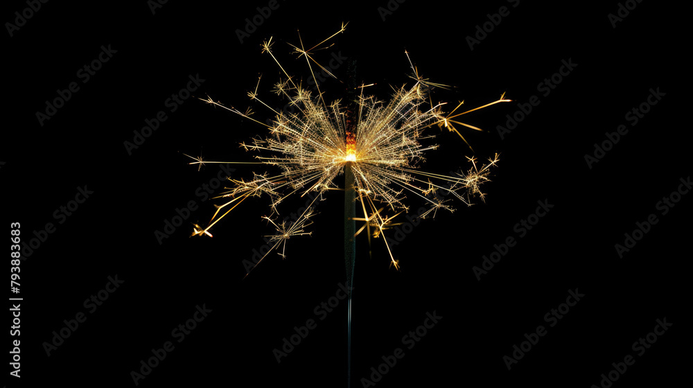 Sparkler igniting with sparks on a black background, celebration and festive concept