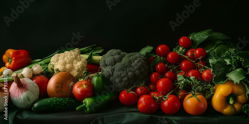 Vibrant and colorful vegetables showcased against a dark background in this captivating photograph. Each vegetable s natural hues and textures stand out  creating a visually striking composition 