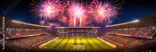 The stadium becomes a stage for a dazzling fireworks extravaganza, captivating spectators with its brilliant bursts of light and sound.