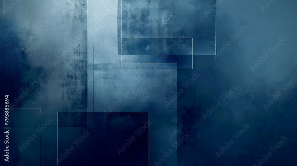 Blue rough abstract grunge background with painted squares and gold border Blue rough abstract grunge background with painted squares and gold border