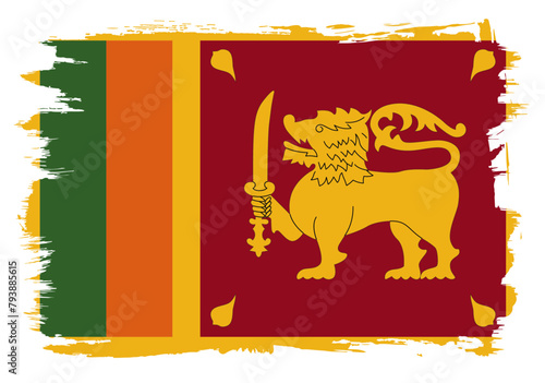 Sri Lanka flag with paint brush strokes grunge texture design. Grunge brush stroke effect