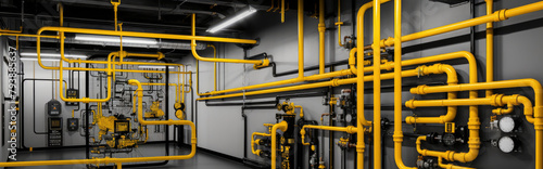 The intricate maze of industrial pipes within a modern facility speaks to the intricacies of modern manufacturing and production.