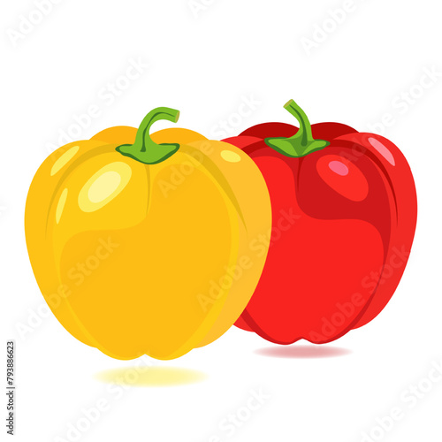 Red and yellow bell pepper vegetables on white background