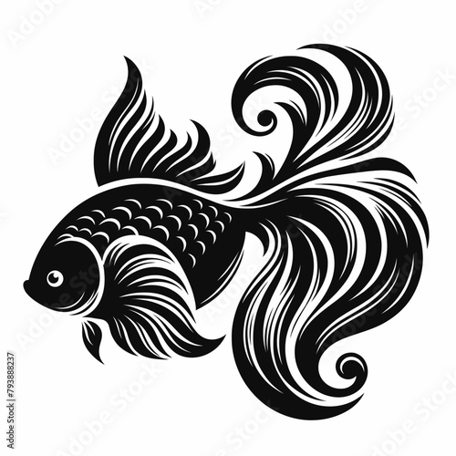 Goldfish silhouette vector illustration White Background