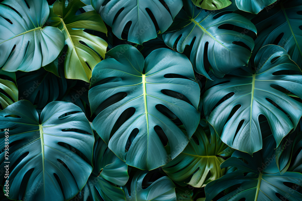 Cluster of vibrant green Monstera leaves 8k wallpaper background Cluster of vibrant green Monstera leaves 8k wallpaper background