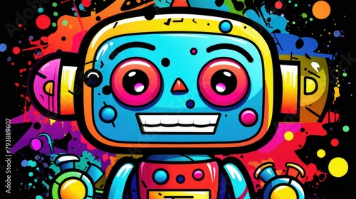 funny cute little robot colorful illustration