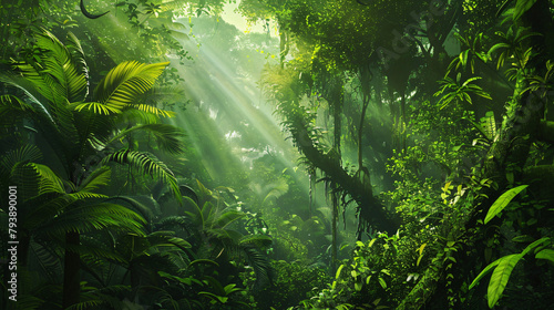 Green trees in tropical forest. Tropical trees
