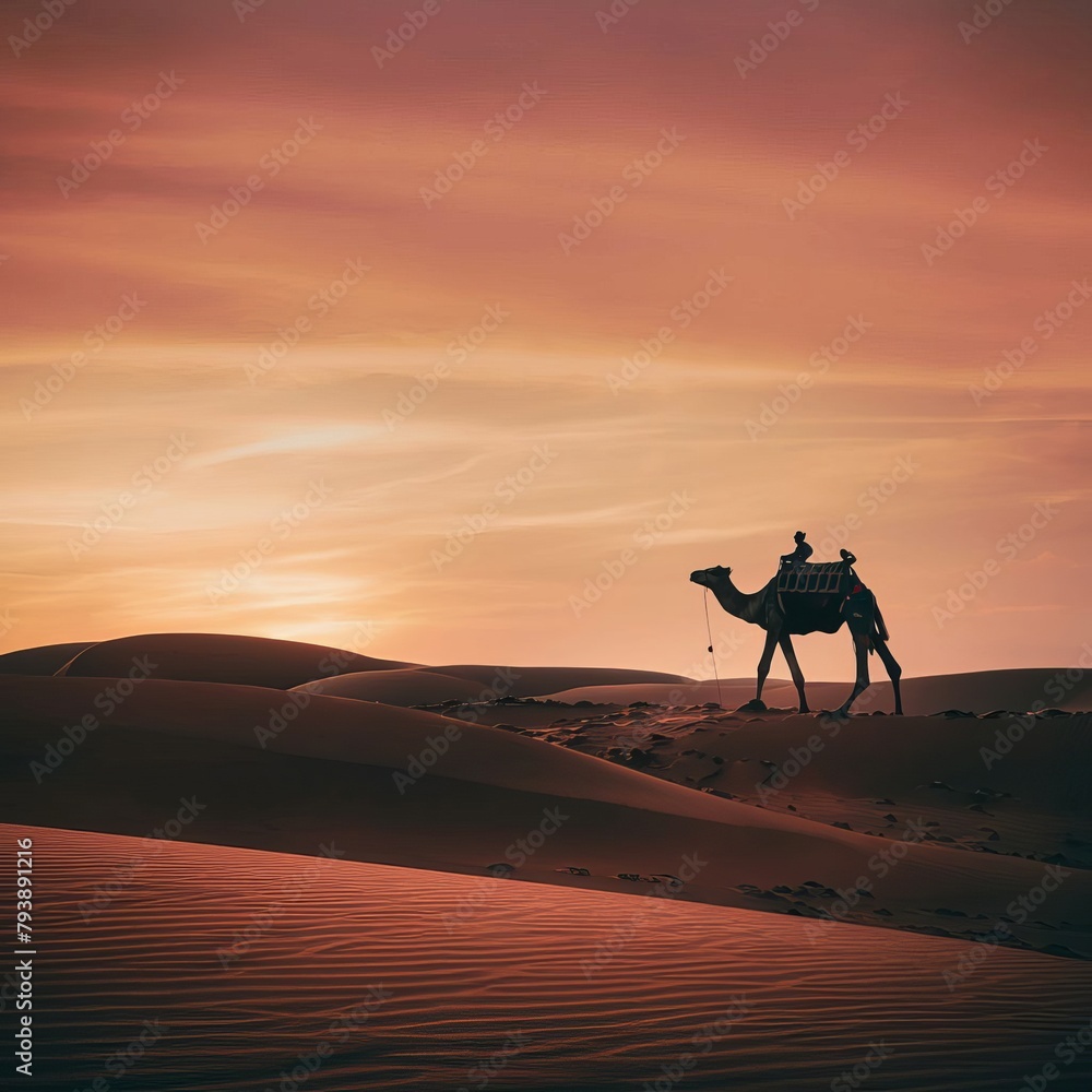 Camel Silhouette Against Desert Sunset Camel Silhouette Against Desert Sunset