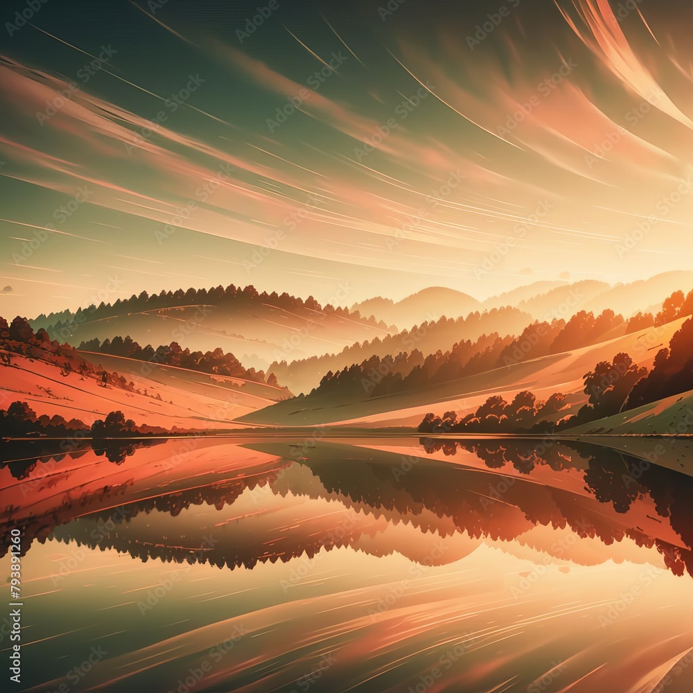 Reflective Waters at Twilight in Rolling Hills Landscape