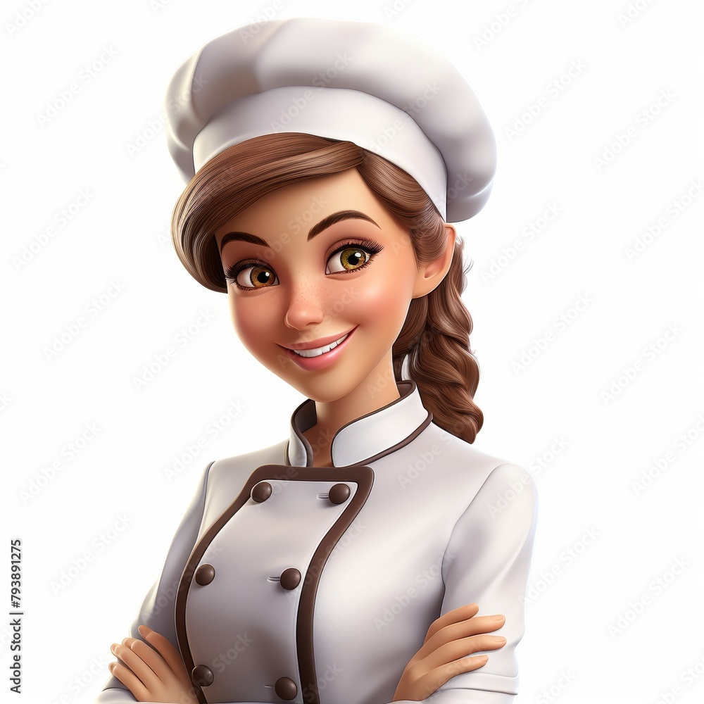Isolated smiling chef character in white uniform on white background Isolated smiling chef character in white uniform on white background