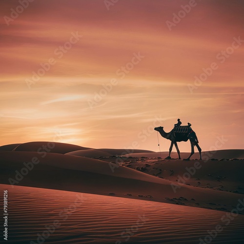 Camel Silhouette Against Desert Sunset