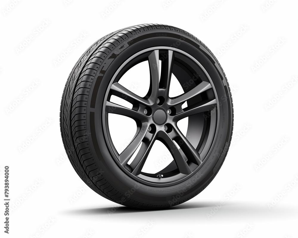 Black alloy wheel with tire isolated on white background 3D illustration Black alloy wheel with tire isolated on white background 3D illustration