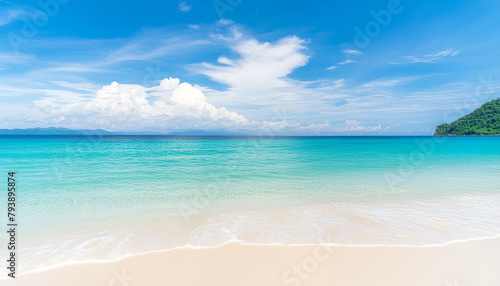 Beautiful clear sea beach white sand blue sky with cloud summer vacation
