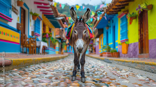 Donkey on the street of colonial city.  © Vika art