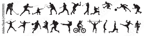 Set of vector silhouettes of people in sports photo