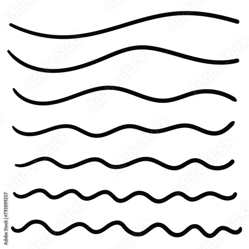Hand drawn doodle set of wavy lines on white background.