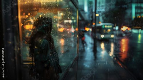 femme attendant sous la pluie  photo