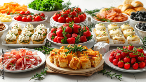 Different types of appetizers on the buffet table