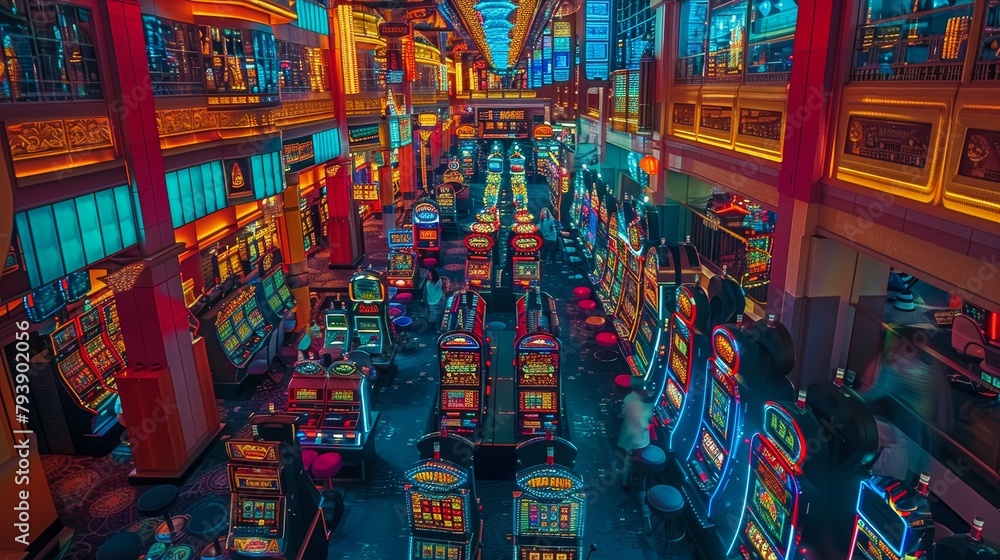 Slot Machine Backgrounds: A photo of a colorful and vibrant casino floor