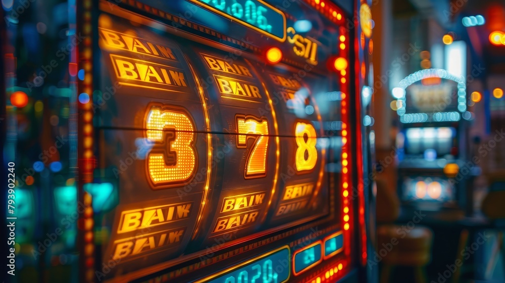 Slot Machine Symbols: An image of a number symbol on a slot machine - obrazy, fototapety, plakaty 