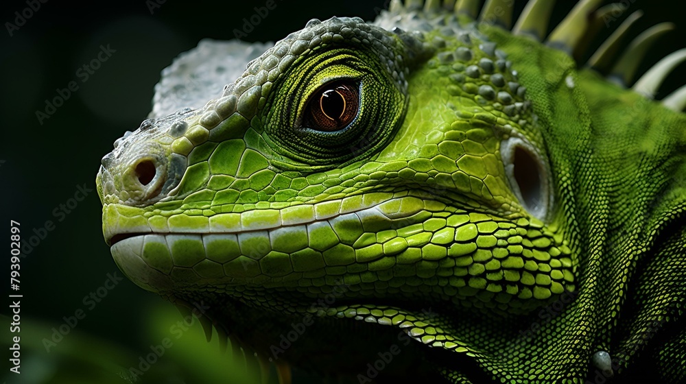 closeup photo of green iguana head closeup photo of green iguana head