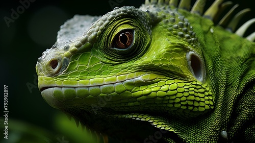 closeup photo of green iguana head