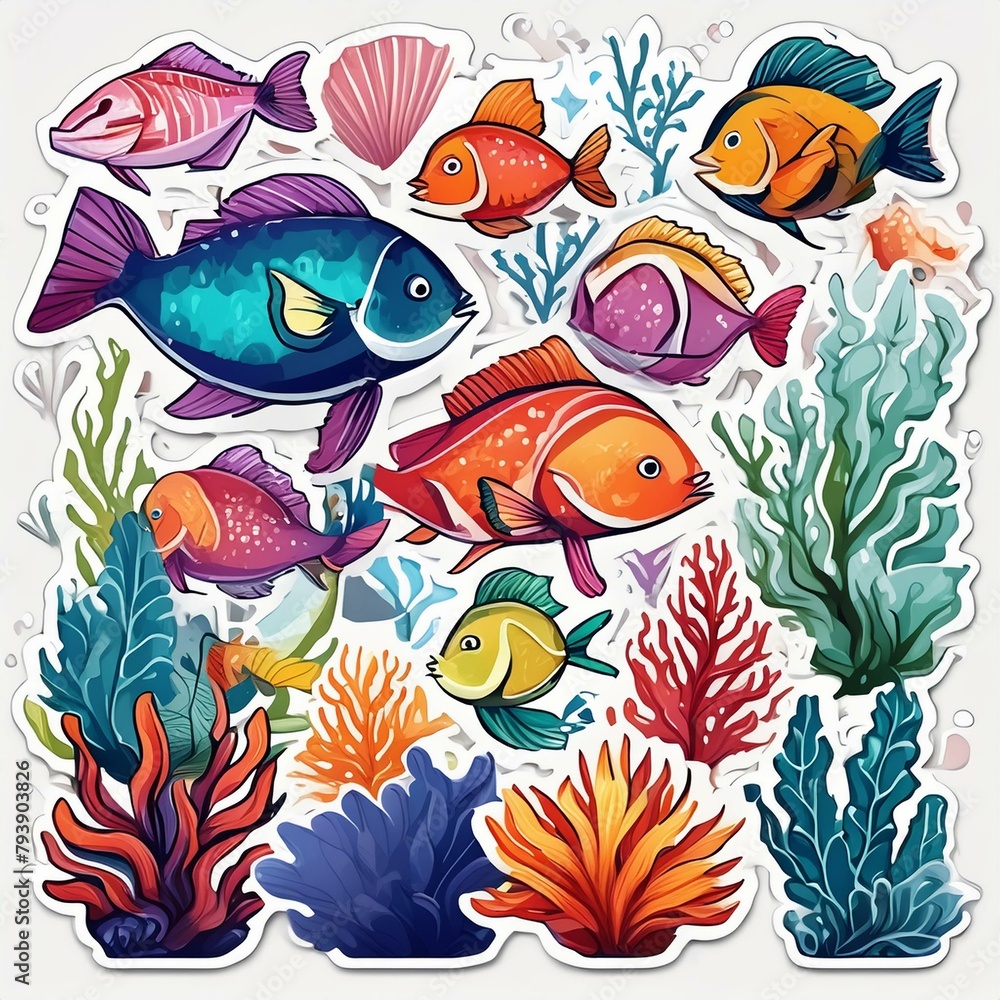 A series of under the sea marine life stickers A series of under the sea marine life stickers
