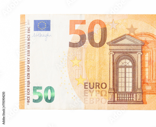 Fifty Euro banknote isolated on white background
