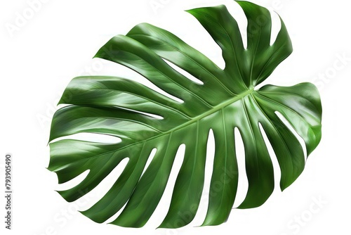 A leaf of a tropical plant Monstera Paltma isolated on white background.