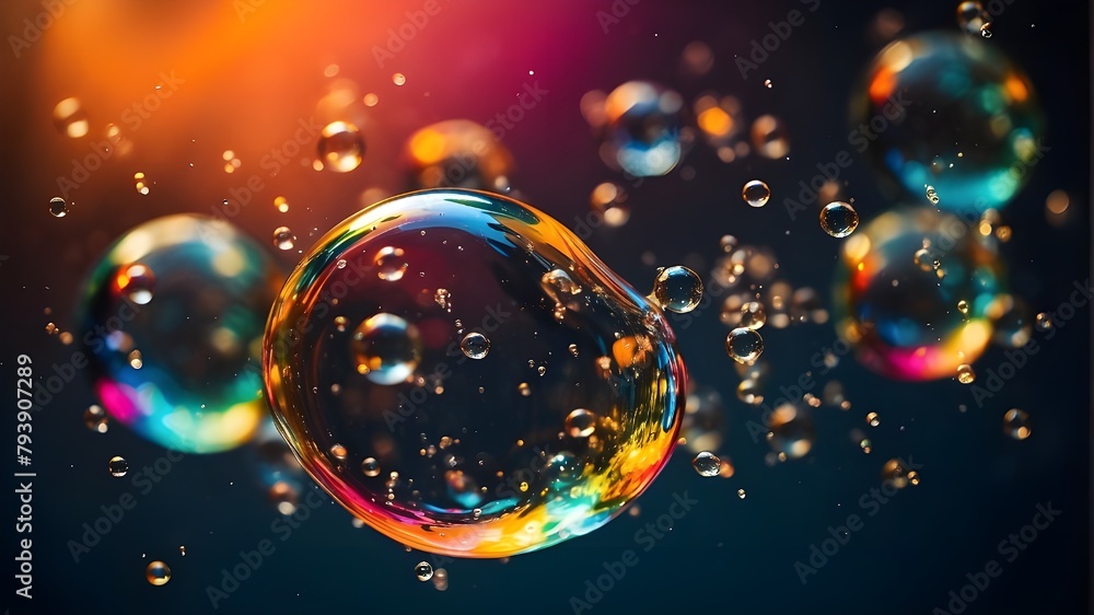 : Soap bubbles floating in the air, reflecting vibrant colors Stock ...