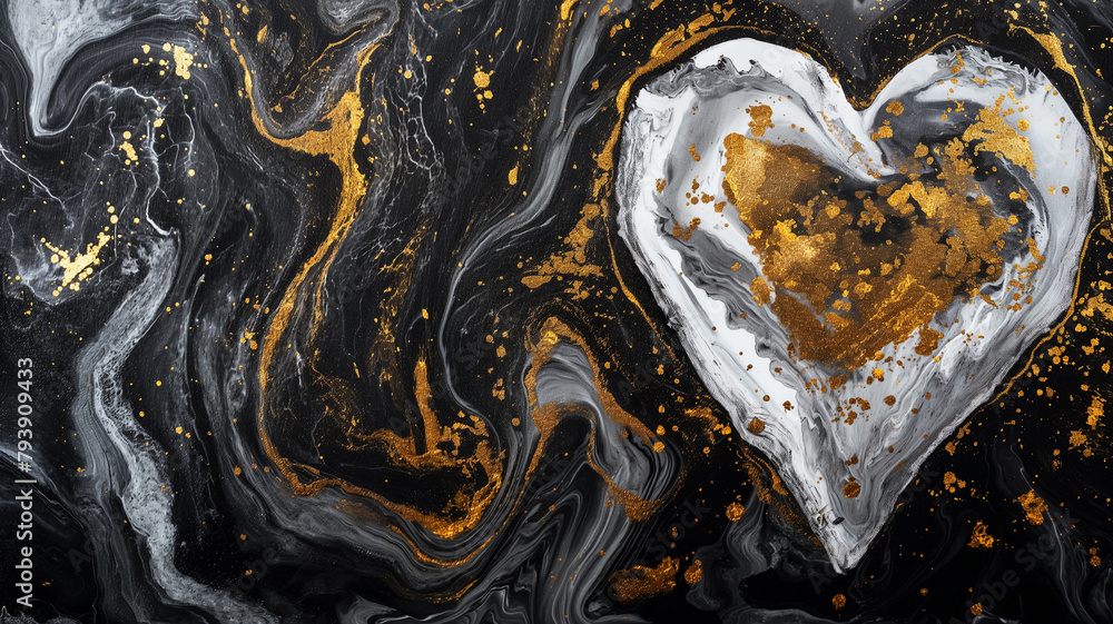 Black Gold Marble Floor Texture. Heart pattern. Interior marble for wall.