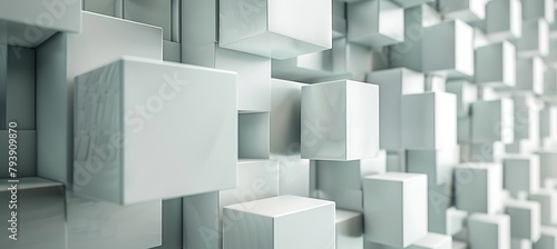 White Cubic Patterns  Abstract Ultrawide Banner Background with Intriguing Geometric Designs for a Modern Aesthetic